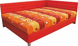 Čalouněná postel ELITE 110 cm pravá varianta červená / červeno-žluto-oranžová