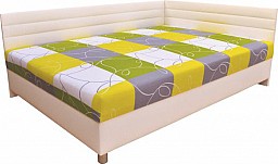 Čalouněná postel ELITE 110 cm pravá varianta bílá / šedo-žluto-bílá
