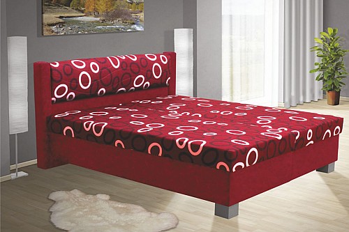 Čalouněná postel NIKOL 140 cm vč. roštu, matrace a ÚP červená/vzor