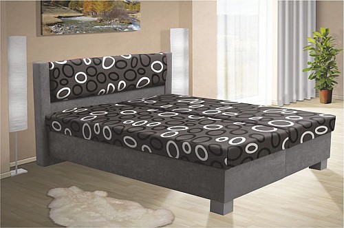 Čalouněná postel NIKOL 140 cm vč. roštu, matrace a ÚP šedá/vzor
