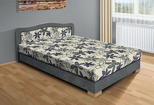 Čalouněná postel APOLLO 140 x 200 cm šedá/šedý květ