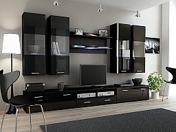 Luxusní velká obývací stěna DREAM Černá lesk / černá matná