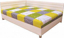 Čalouněná postel ELITE 110 cm levá varianta bílá / šedo-žluto-bílá