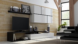 Nadčasová obývací stěna GOYA - 3 barevné varianty Bílá lesk / černá