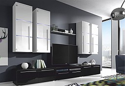 Luxusní obývací stěna BARR  bílá/černý lesk