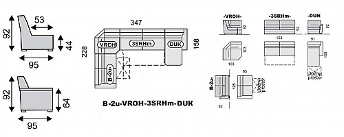 Sedací souprava SAMANTA LUX B2U-VROH-3SRHM-DUK+3x záhlavník 