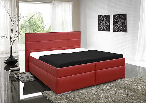 Moderní manželská postel FREDERIKA 2 180 cm vč. roštu a ÚP M08 ekokůže červená