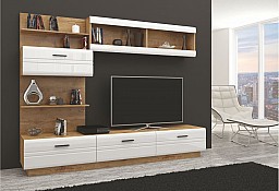 Luxusní obývací stěna AXIMA  bílá lesk/dub