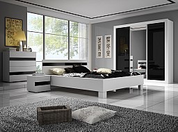 Moderní manželská postel LUCCA 160x200 cm bez roštu a matrace bílá / černý lesk