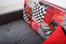 Malý rozkládací čalouněný gauč s úložným prostorem VIVA II Šedá/červená