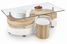 Konferenční stolek NINA 4 MDF dub Sonoma / sklo / bílá / chrom