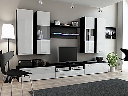 Luxusní velká obývací stěna DREAM Bílá lesk / černá matná