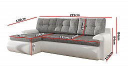 Rohová čalouněná sedací souprava COS s úložným prostorem Ekokůže bílá / bonn 24 šedá