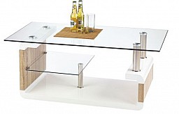Konferenční stolek CARISSA MDF sklo / bílá / dub Sonoma
