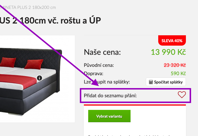 Jak přidat produkt do wishlistu